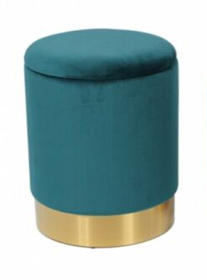 Rima Ottoman / Low Stool Blue Velvet with Gold Base