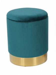 Rima Ottoman / Low Stool Blue Velvet with Gold Base