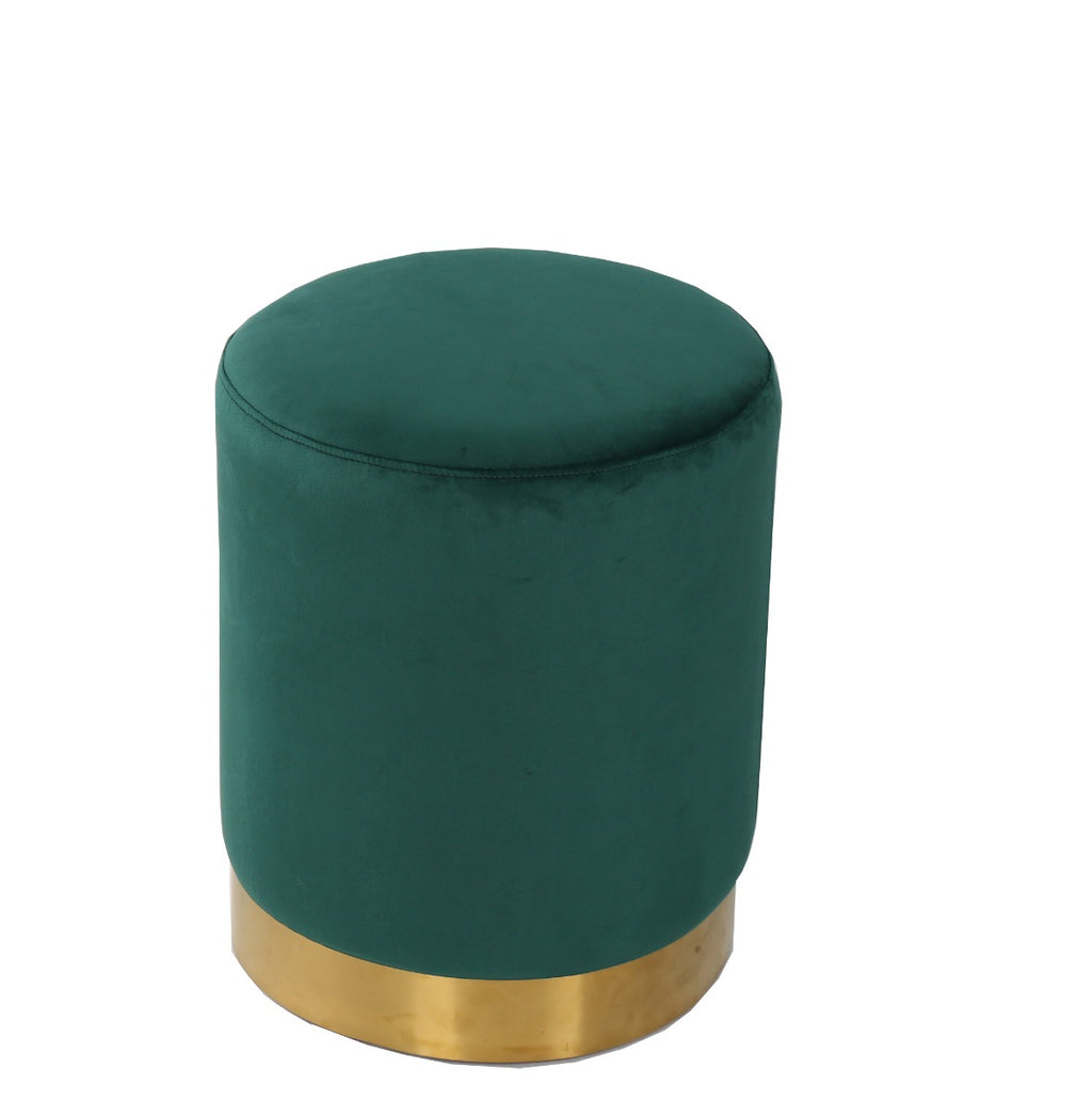Rima Ottoman / Low Stool Green Velvet with Gold Base