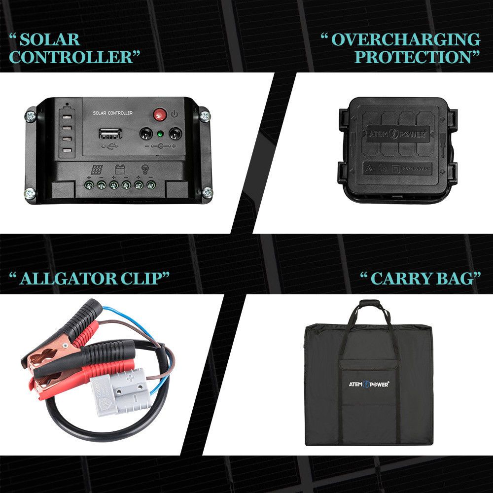 12V 200W Folding Solar Panel Kit Mono Caravan Boat Camping charging ATEM POWER