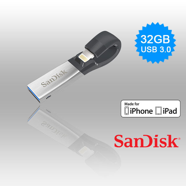 SANDISK IXPAND FLASH DRIVE SDIX30N 32GB GREY IOS USB 3.0  (SDIX30N-032G)