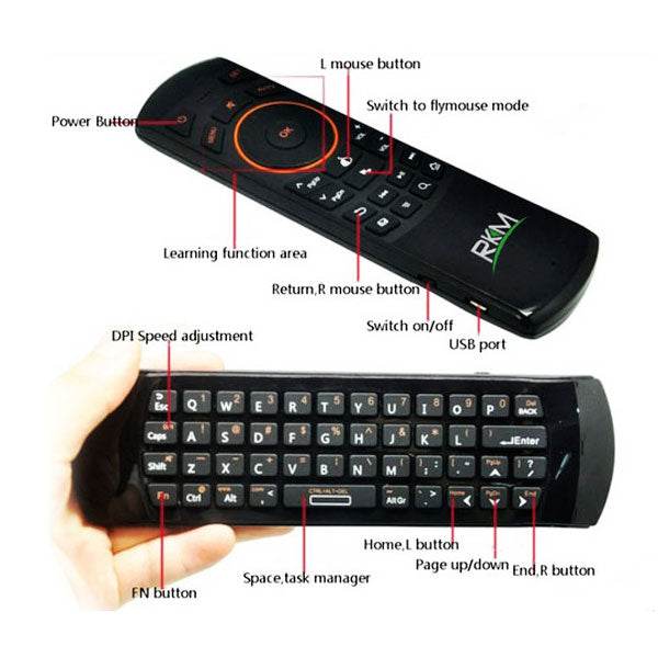 RKM MK705 2.4Ghz Wireless Mini Keyboard/Air Mouse/Learning Function for Android Mini PC/HTPC/Smart TV/Android TV Box/Media...