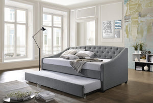 Daybed with trundle bed frame fabric upholstery - grey