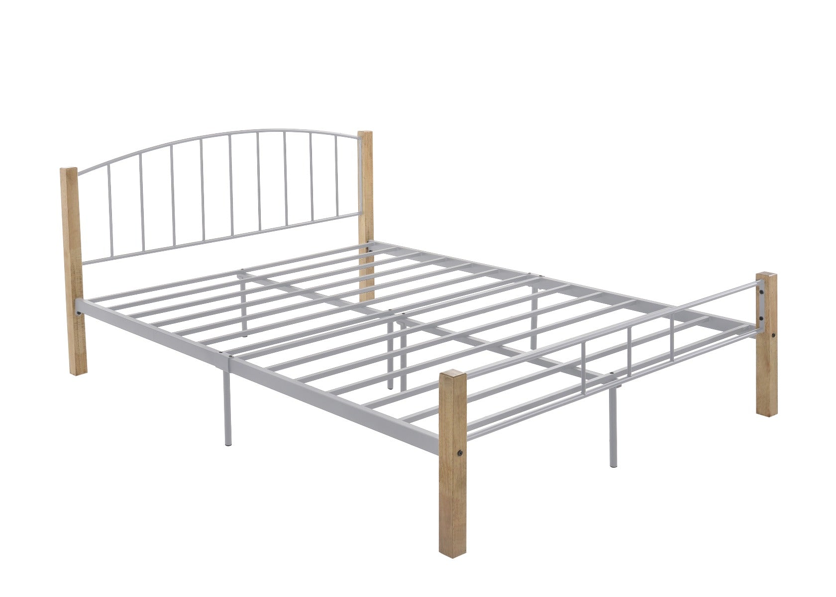 QUEEN  bed frame w/ solidwood post in Natural + Silver