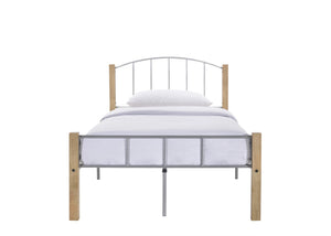 KING SINGLE bed frame w/ solidwood post in Natural + Silver