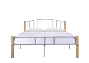 DOUBLE  bed frame w/ solidwood post in Natural + Silver