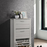 Shoe Cabinet With 3 Compartment Drawer In White Oak