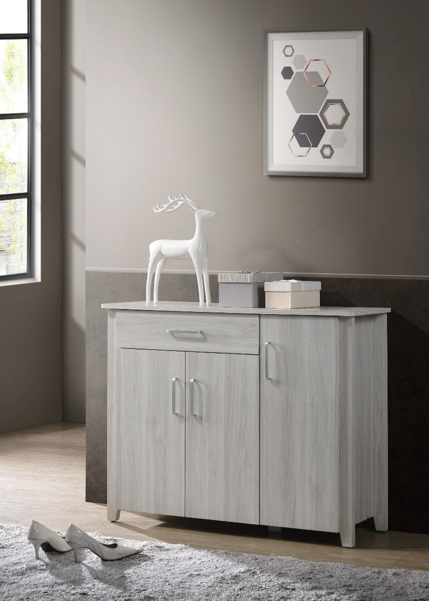 Large Shoe Cabinet With Drawer In White Oak