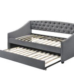 Daybed with trundle bed frame fabric upholstery - grey
