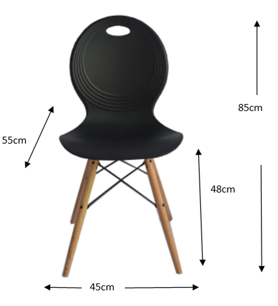 Set of 2 Eames look Trenz dining chair Black with solid natural Red oak legs