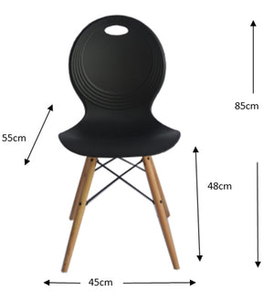 Set of 2 Eames look Trenz dining chair Black with solid natural Red oak legs