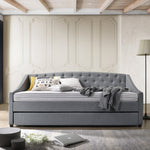 Daybed with trundle bed frame fabric upholstery - grey