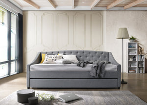 Daybed with trundle bed frame fabric upholstery - grey