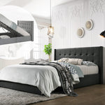 King Sized Winged Fabric Bed Frame with Gas Lift Storage in Charcoal