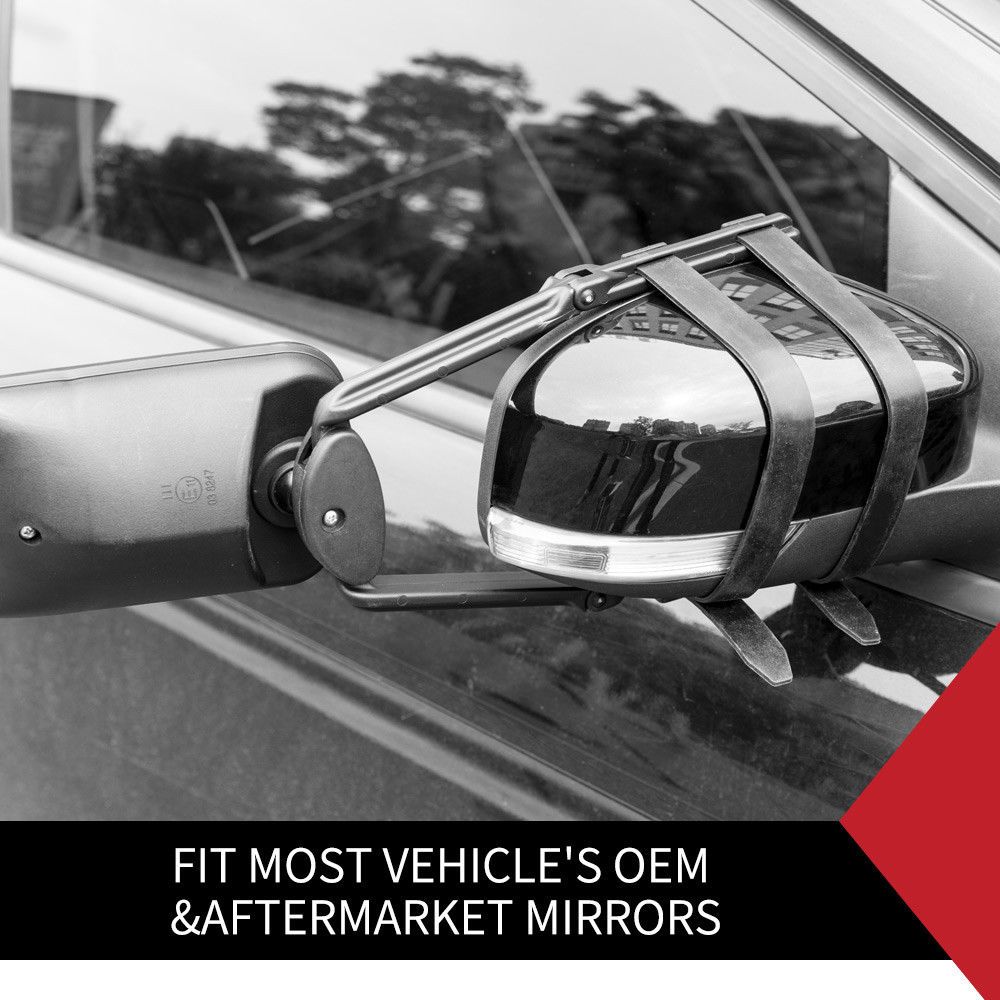2 x TOWING MIRRORS PAIR UNIVERSAL MULTI FIT STRAP ON TOWING CARAVAN 4X4 TRAILER