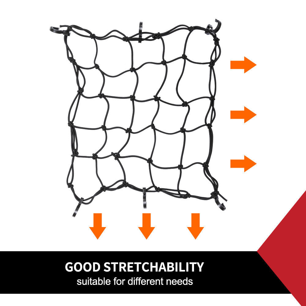 40x40cm Cargo Net Elasticated Bungee Luggage Storage Car Motorcycle Bike 6 Hooks