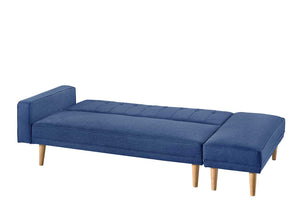 3 Seater Fabric Sofa Bed with Ottoman - Blue