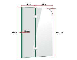 900 x 1450mm Frameless Bath Panel 10mm Glass Shower Screen By Della Francesca