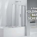4 Fold Chrome Folding Bath Shower Screen Door Panel 1000 x 1400mm