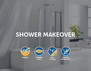 4 Fold Chrome Folding Bath Shower Screen Door Panel 1000 x 1400mm