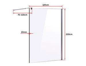 1200 x 2000mm Frameless 10mm Safety Glass Shower Screen