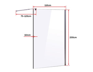 1100 x 2000mm Frameless 10mm Safety Glass Shower Screen