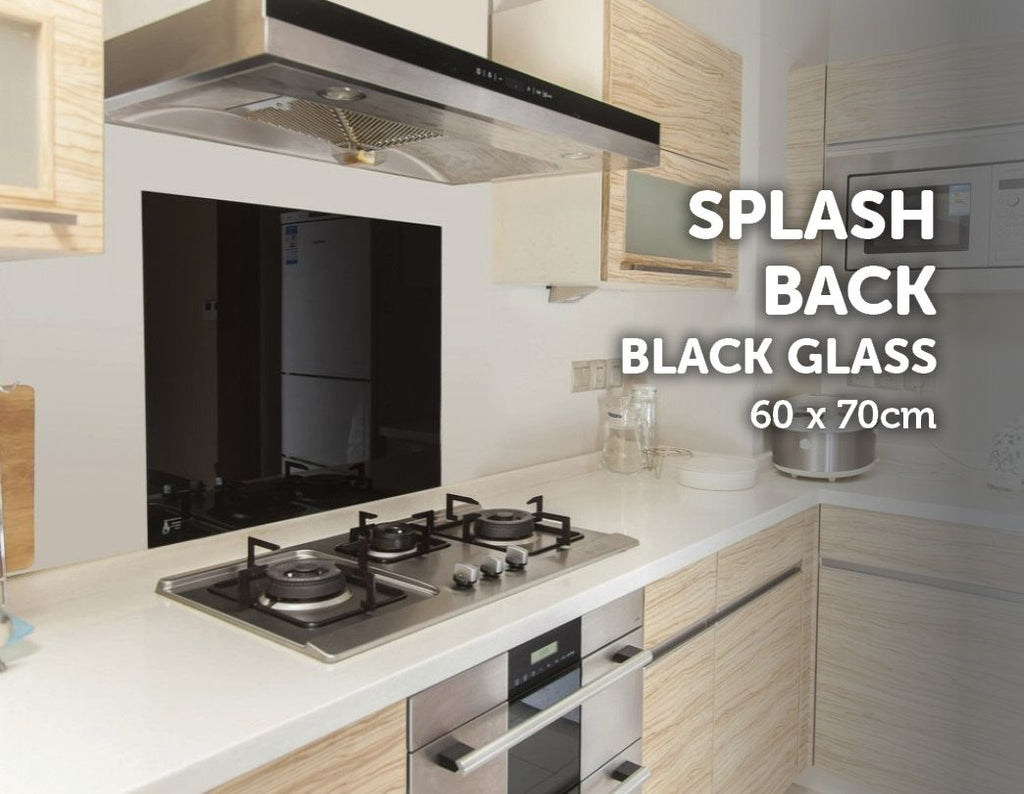 Toughened 60cm x 70cm Black Glass Kitchen Splashback