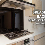 Toughened 90cm x 70cm Black Glass Kitchen Splashback