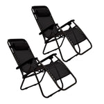 2 x Black Lounge Chairs - Patio Outdoor Garden Yard Beach Caravan