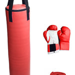 70lb Red Heavy Bag Kit Punching Boxing Bag Gloves Hand Wraps