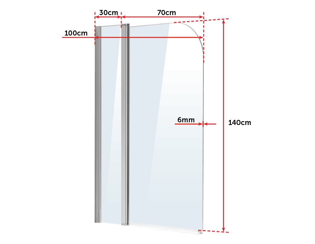 180&deg; Pivot Door 6mm Safety Glass Bath Shower Screen 1000x1400mm By Della Francesca