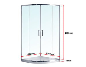 Rounded Sliding Curved Shower Screen 6mm Toughened Glass with Base