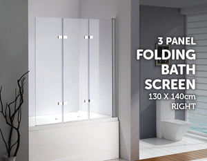 3 Fold Chrome Folding Bath Shower Screen Door Panel 1300mm x 1400mm