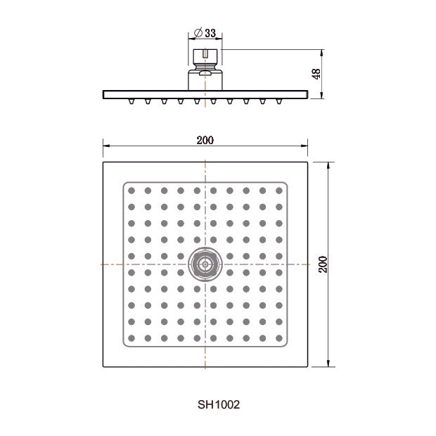 200mm Shower Head Square 304SS Electroplated Matte Black Finish