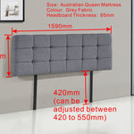Linen Fabric Queen Bed Deluxe Headboard Bedhead - Grey