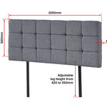 Linen Fabric Queen Bed Deluxe Headboard Bedhead - Grey