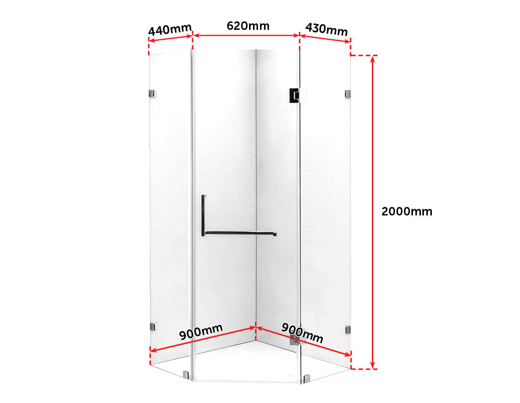 900 x 900mm Frameless 10mm Glass Shower Screen By Della Francesca