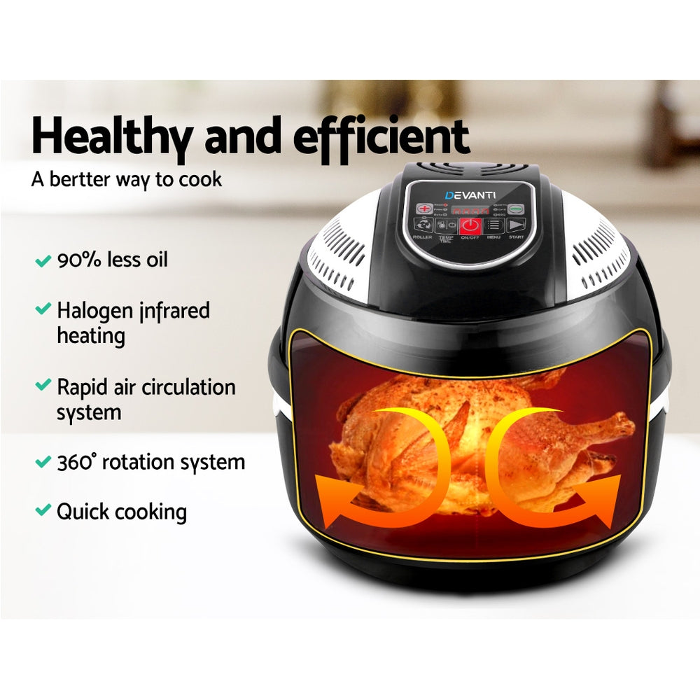 Devanti 10L 6 Function Convection Oven Cooker Air Fryer- Black