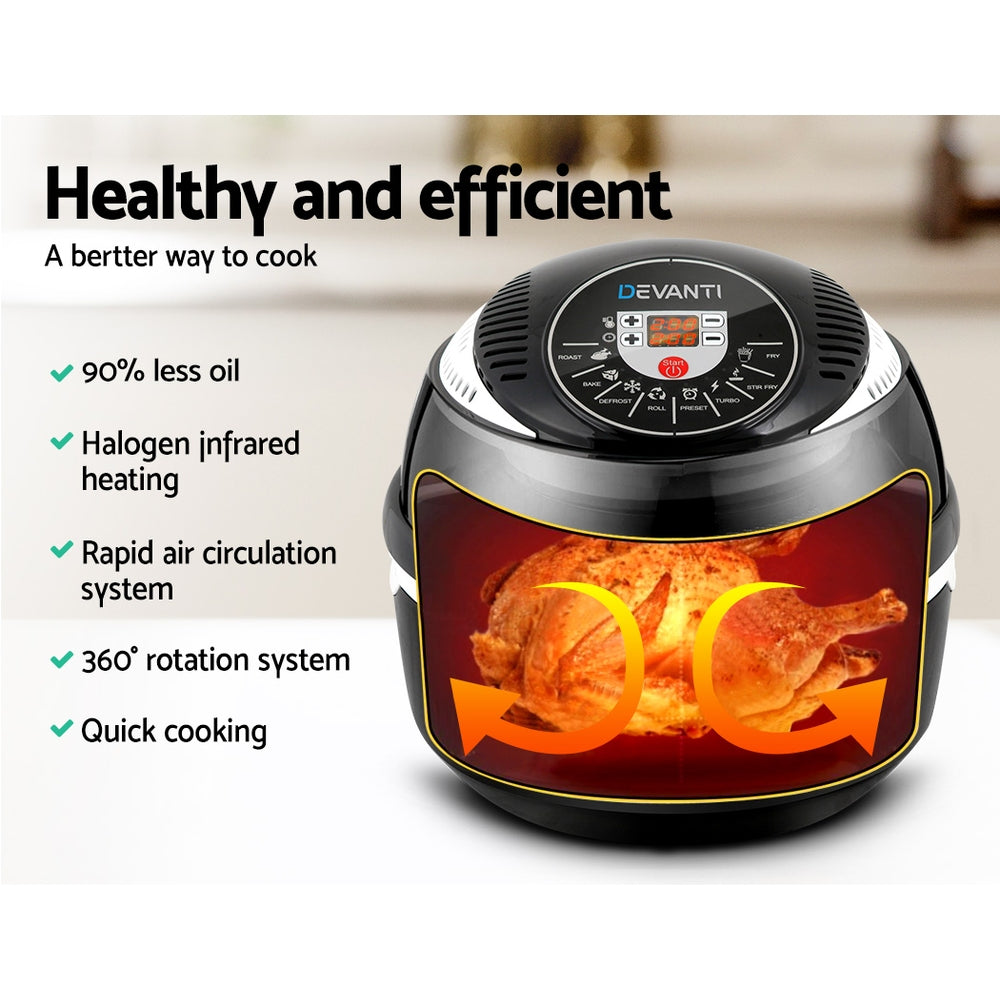 Devanti 10L 8 Function Convection Oven Cooker Air Fryer- Black