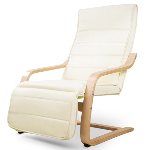 Artiss Fabric Armchair with Adjustable Footrest - Beige