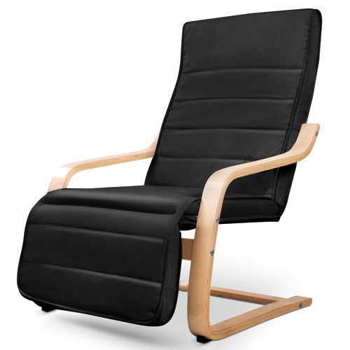 Artiss Fabric Armchair with Adjustable Footrest - Black