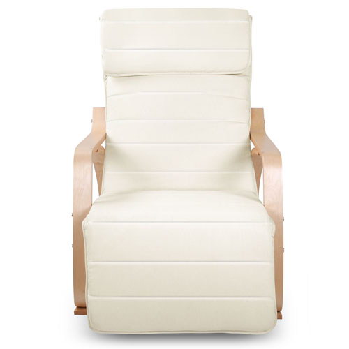 Artiss Fabric Rocking Armchair with Adjustable Footrest - Beige