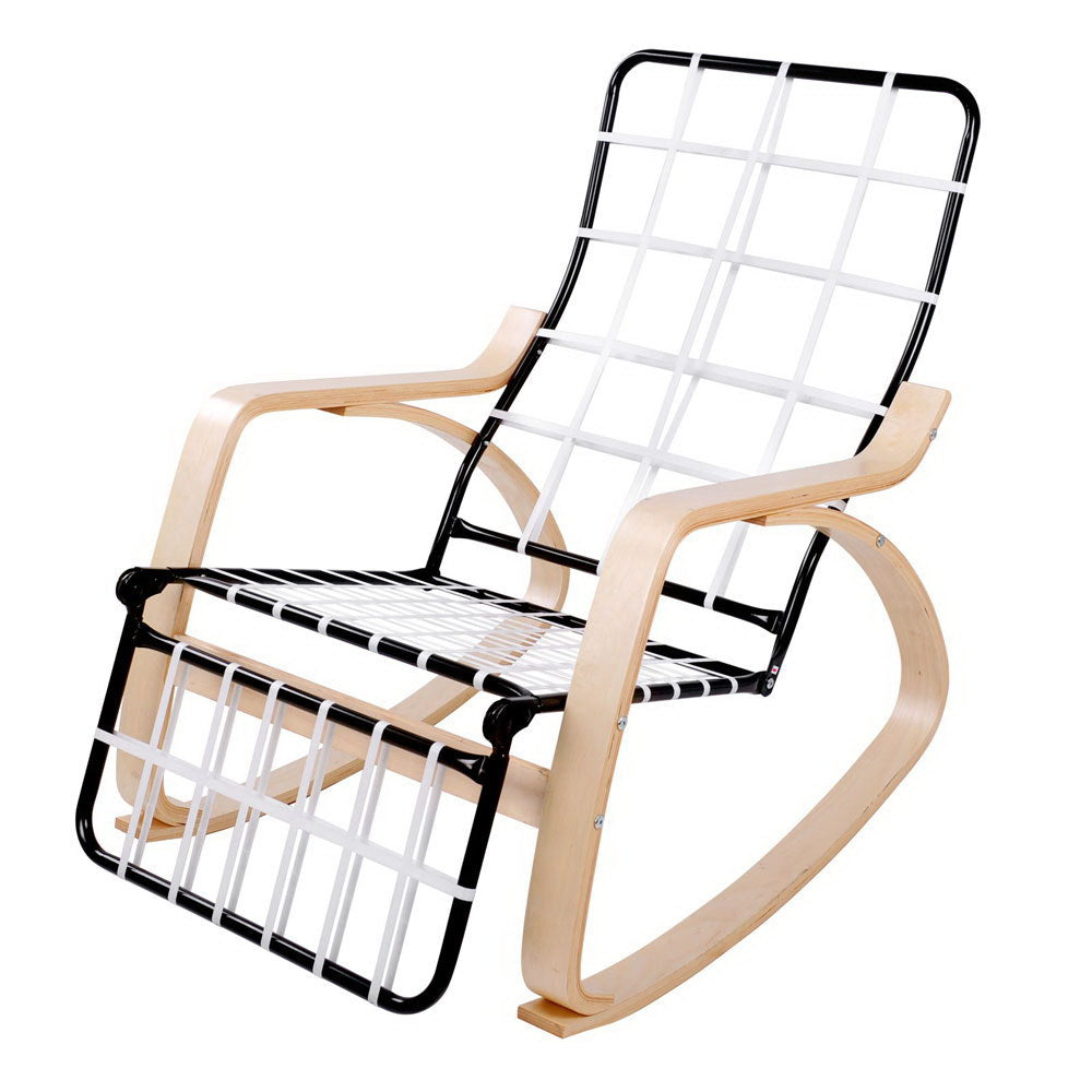 Artiss Fabric Rocking Armchair with Adjustable Footrest - Beige