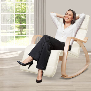 Artiss Fabric Rocking Armchair with Adjustable Footrest - Beige
