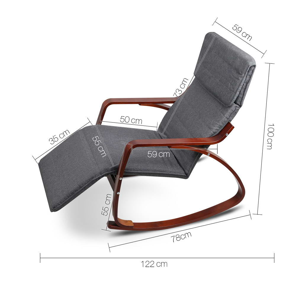 Artiss Fabric Rocking Armchair with Adjustable Footrest - Charcoal