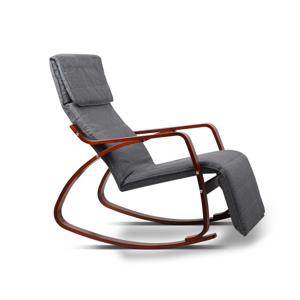 Artiss Fabric Rocking Armchair with Adjustable Footrest - Charcoal