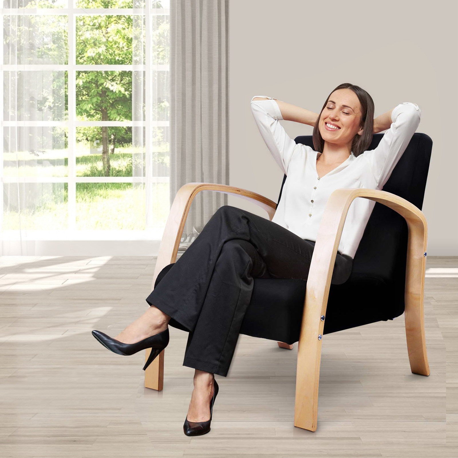 Artiss Wooden Armchair with Cushion - Black