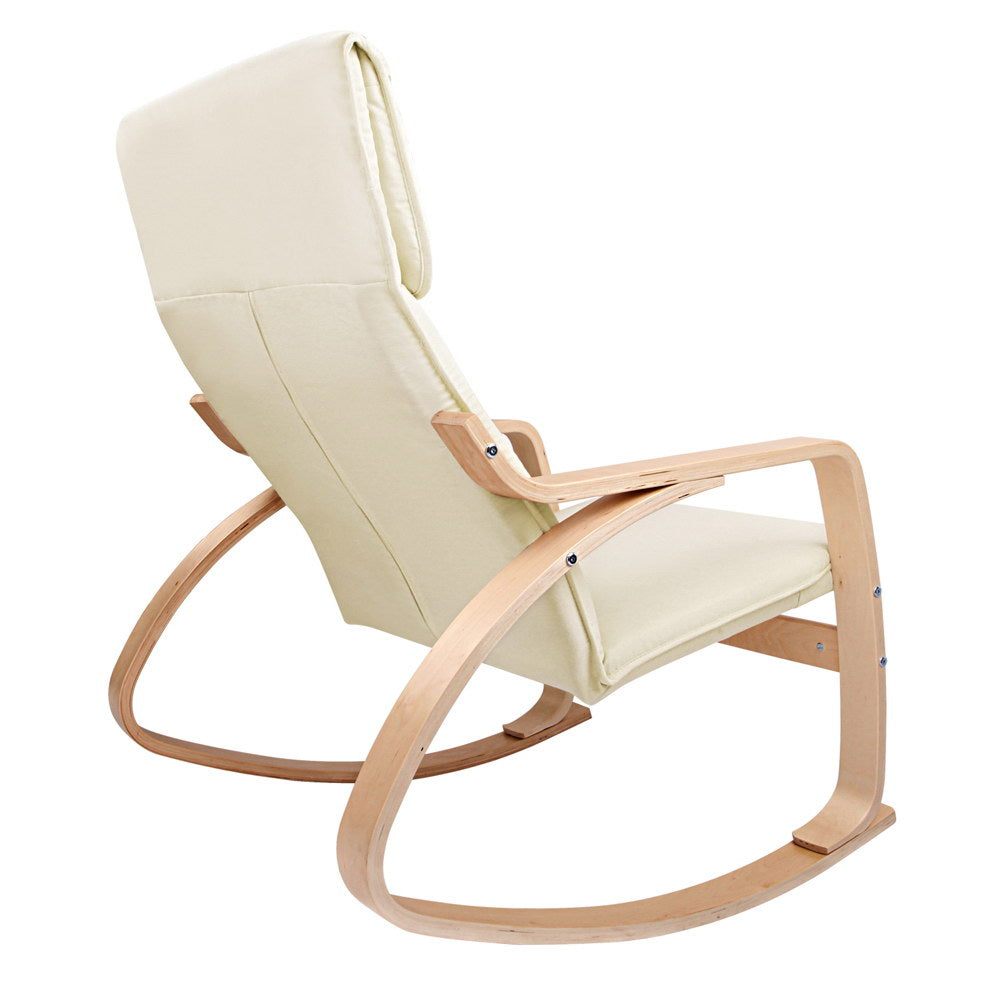 Artiss Wooden Armchair with Foot Stool - Beige