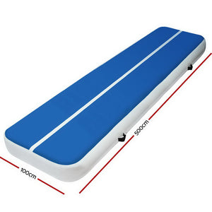 5m x 1m Inflatable Air Track Mat 20cm Thick Gymnastic Tumbling Blue And White