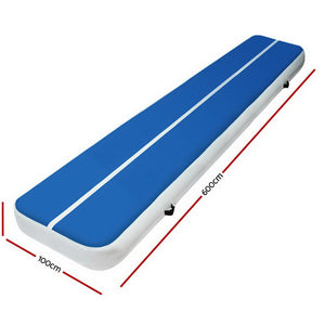 6m x 1m Inflatable Air Track Mat 20cm Thick Gymnastic Tumbling Blue And White